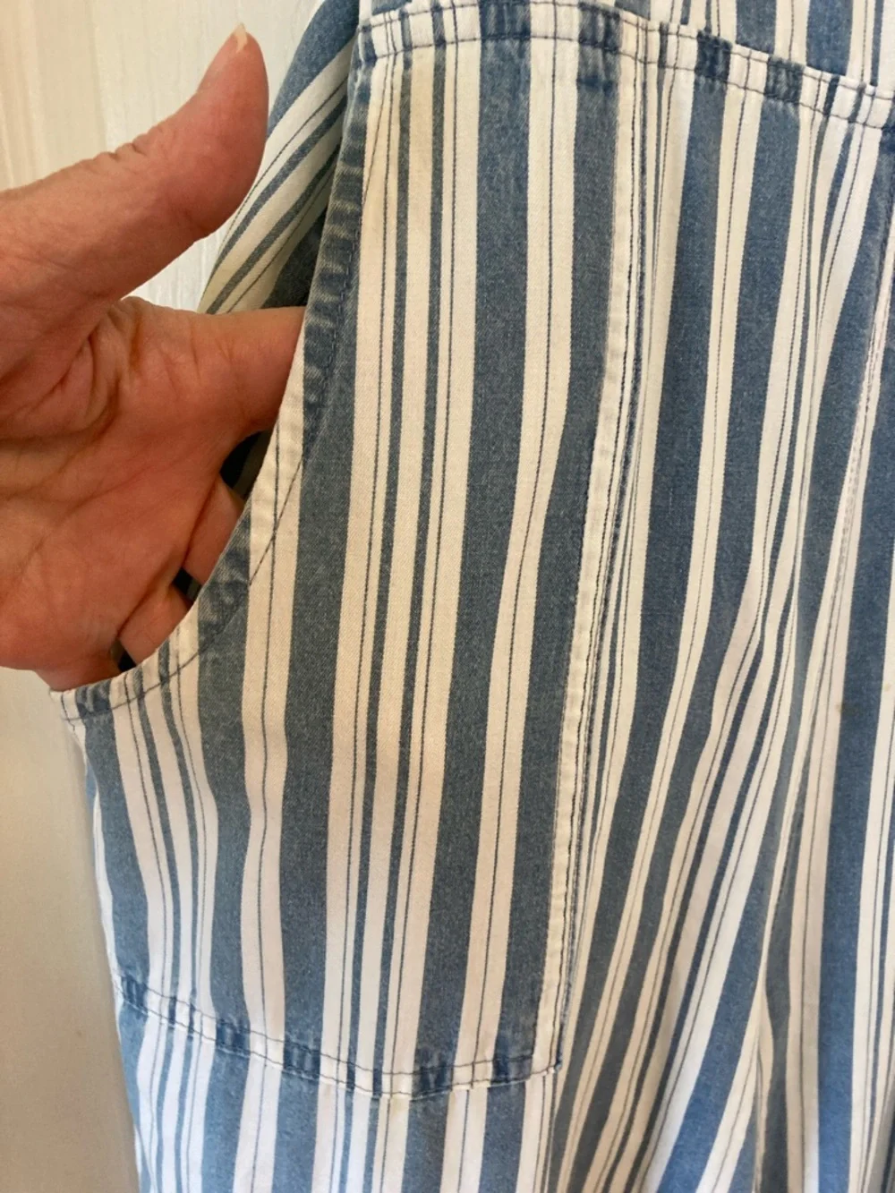Billy T Striped Blue & White Women's Cotton Overalls Jumpsuit - Picture 4 of 11